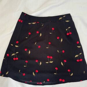 Tobi Black A-Line Skirt with Red Cherry Print